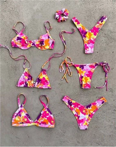 OEM Custom Floral Tie Side Halter Bikini