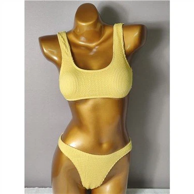 Seersuck Yellow Scoop Neck Bikini