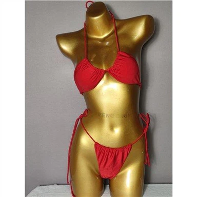 Shiny Nylon Long Strap Cross Brown Bikini