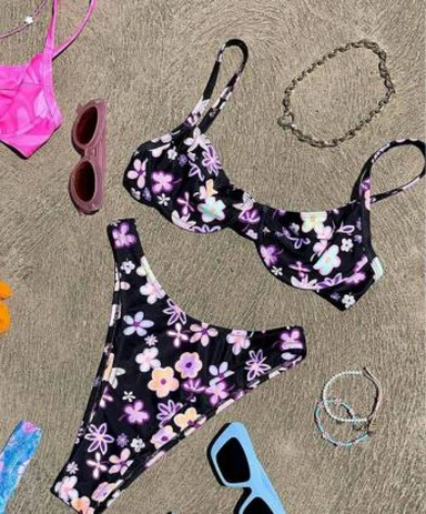 Two Piece Flower Print Women Swimwear