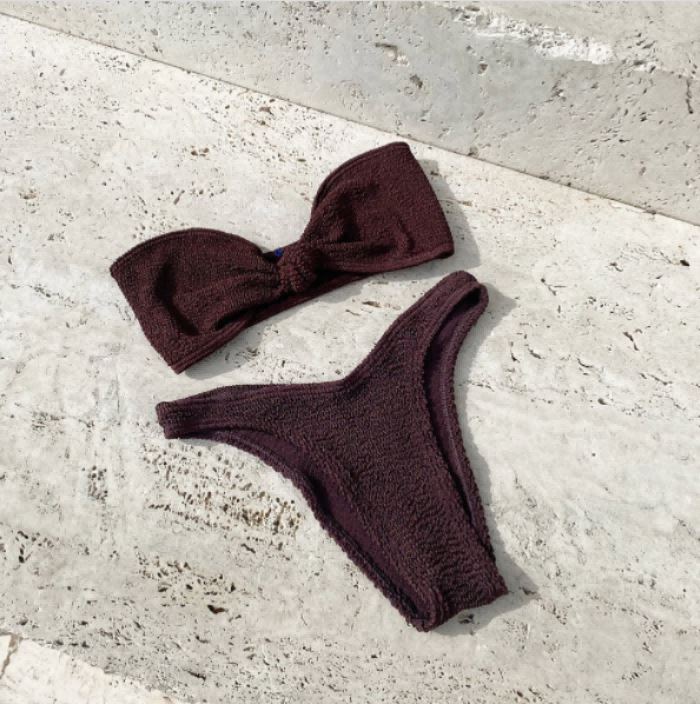 Chocolate Color High Waist Swimsuit Bandeau Bikini
