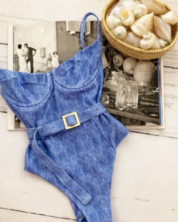 Push Up Swimsuit With Belt One Piece Swimsuit