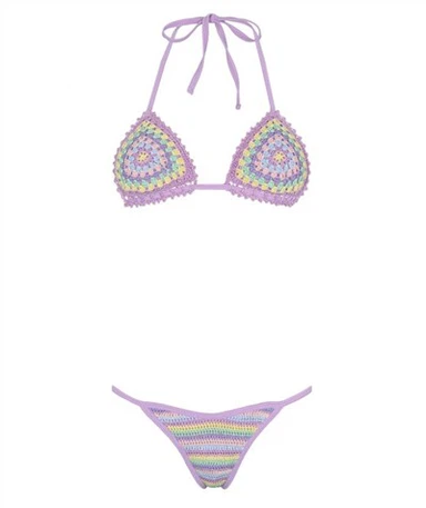 Colorful Halter Bikini Set Crochet Siwmsuit