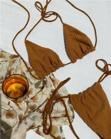 Halter Tie Side Bikini Set Ribbed Swimwear