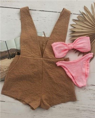 One Piece Seersucker Fabric Bikini Set Women Swimwear