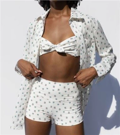Three Piece High Waist Wildflower Printing Swimwear