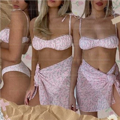 Wildflower Printing High Waist Bikini Adjustable Strap Bikini