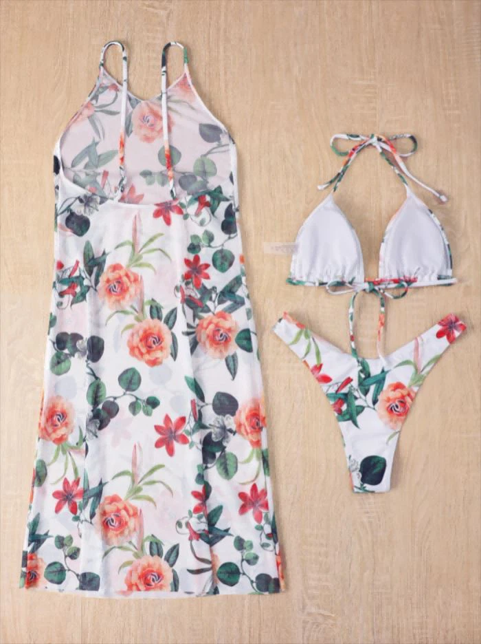 Three Piece Swimwear Subtropical Style Vacation Bikini Set