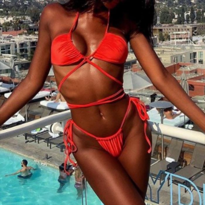 Tie Side Two Piece Long Rope Cross Bikini