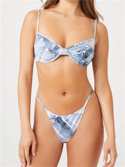Denim Underwire Top Brazilian Bottom Bikini Sets