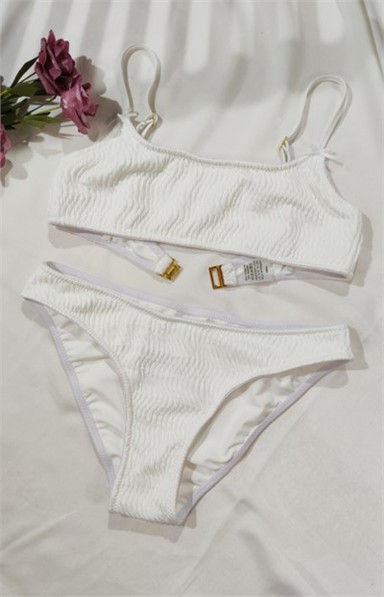 Design White Textured Cute Bow Swimwear