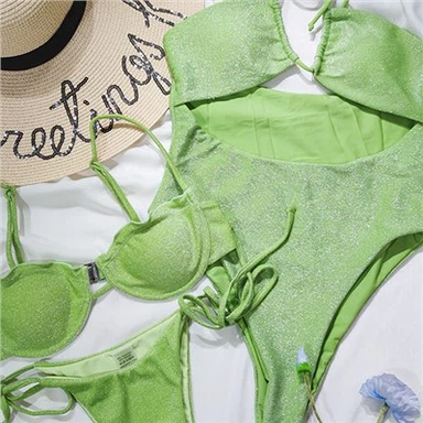 Glitter Halter Cut Womens One Piece Swimsuit