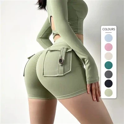 High Waist Scrunch Butt Pocket Legging Yoga Shorts
