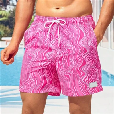 Printed Waterproof Drawstring Waist Mens Swim Trunks