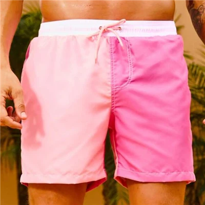 Two Tone Drawstring Waist Swim Shorts For Men