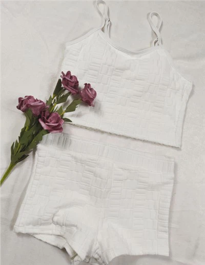 White Terry Jacquard Swimsuit With Shorts